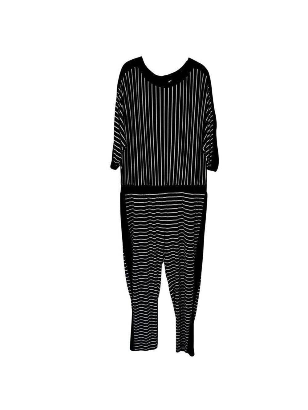 Chico's Women's Size 4/XXL-20 Striped Dolman Sleeve Jumpsuit Black White